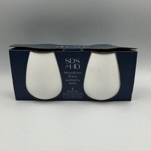 Stemless Wine Goblets White 12.17oz Silicone 2pc Set New SDS for HD